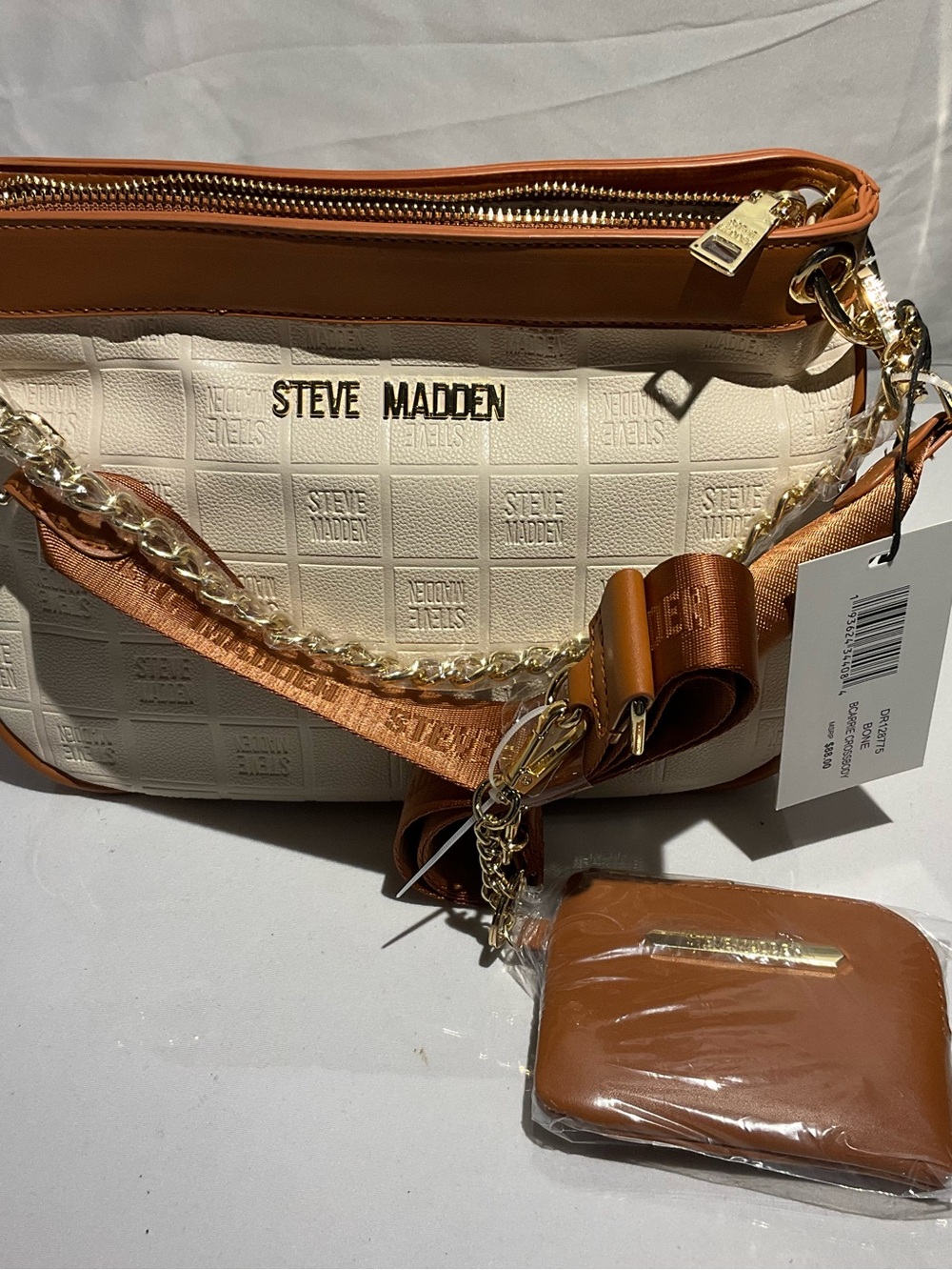 Steve Madden Cream & Cognac Shoulder Bag with Coin Pouch